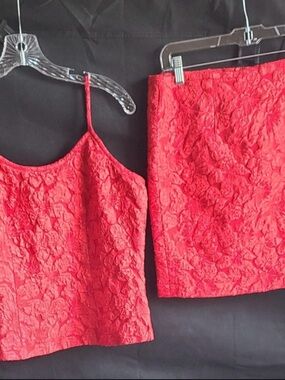 Red Lace Mini Skirt and Matching Cami by Red